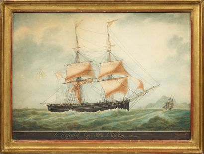 Antoine ROUX (1765-1835) The brig schooner Leopold Captain Gilles le Walton under...
