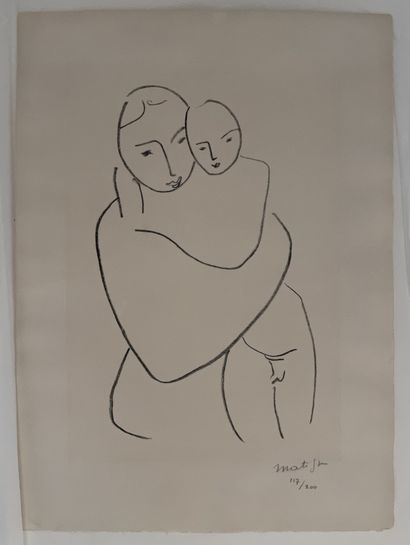 Henri MATISSE (1869-1954) Vierge et enfant, 1951
在Arches vellum(52 x 37.5 cm)上用黑色的Chine贴纸平版印刷(40.5...