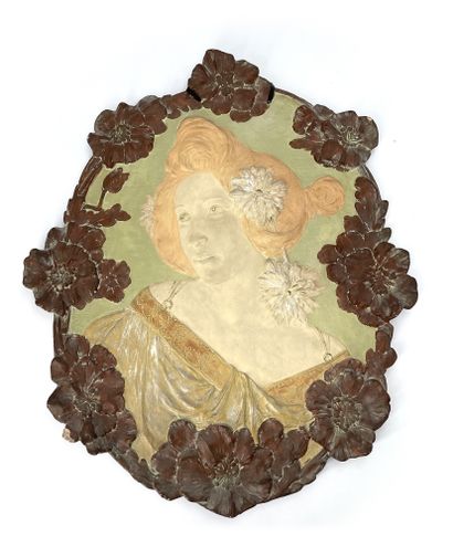 Ernst WAHLISS (1836-1900) et Turn TEPLITZ Plaque décorative en terre cuite polychrome...