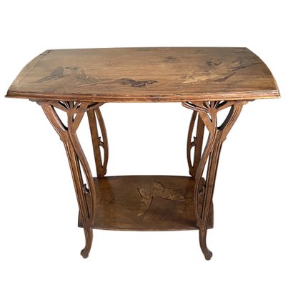 Émile GALLÉ (1846-1904) Stained beechwood middle table with uprights decorated with...