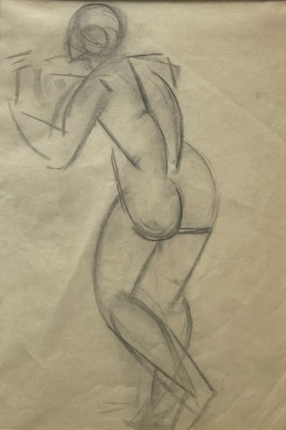 Marie VASSILIEFF (1884-1957) 立体派裸体
纸上石墨，背面印有 "Galerie Hupel 36, rue Mazarine Paris...
