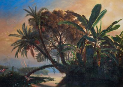 Ecole FRANÇAIS, début XXe siècle Edge of the Nile Oil on canvas 65,5 x 92 cm (lined...