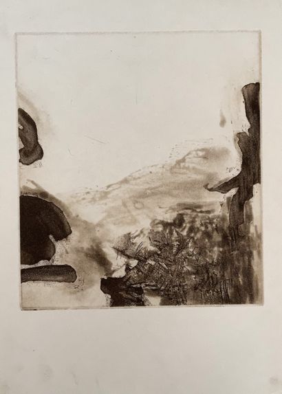 ZAO WOU-KI (1921-2013) Planche pour L'ETANG de Jean LECUIRE 1972 decomposition en...