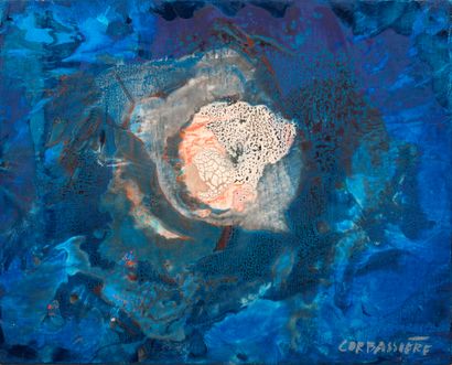 Yves CORBASSIERE (1925-2020) Composition bleu craquelé
Huile sur toile, signée en...