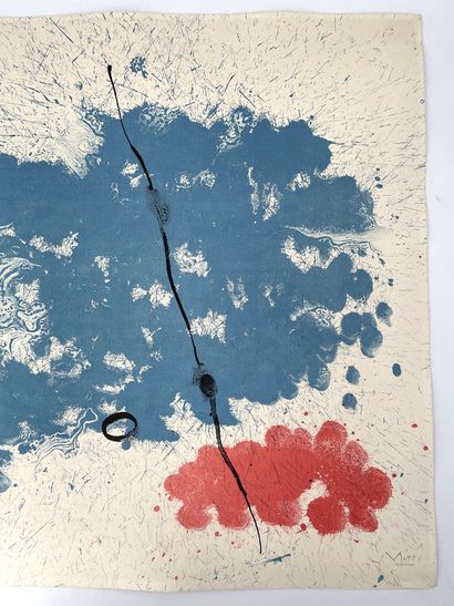 Joan MIRO (1893-1983) 壁画，1961年
牛皮纸上的三色石版画，铅笔签名，编号为90
44 x 58 cm (左边空白处有小裂缝)
Cat Mourlot...