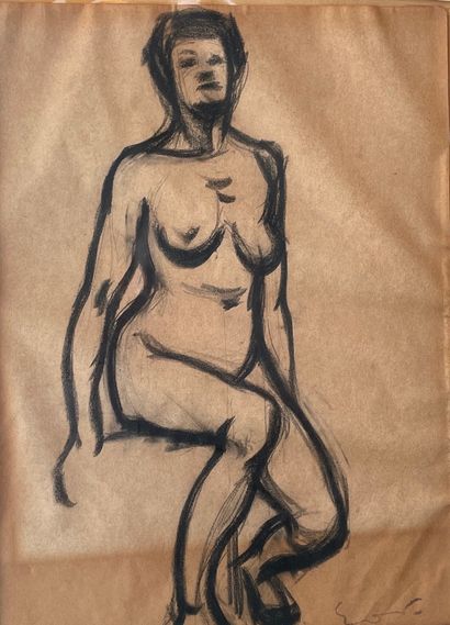 Emile Othon Friesz (1879-1949) 坐着的裸体
炭笔在双色纸上，签名印在右下角
25 x 19 cm (正在观看)