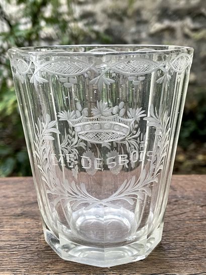  Glass goblet cut and engraved with a flowery...