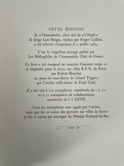 [TRIGNAC], BORGES (Jorge Luis) 
L’Immortel

Traduction par Roger Caillois. S. l....