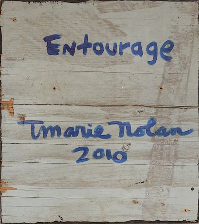 NOLAN T. Marie Entourage / Technique mixte sur panneau bois de récupération / Titré,...