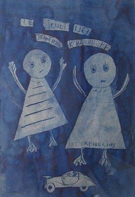 JEANTIMIR Les orphelins / Encre de Chine bleue sur papier / SBD / 20 x 15 cm