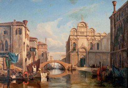 Attribué à Jules JOYANT (1803-1854) «Vue de Venise» Toile d'origine. Porte une signature...