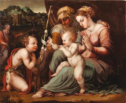 Ecole FLORENTINE vers 1550, entourage de Giorgio VASARI «La sainte Famille avec sainte...