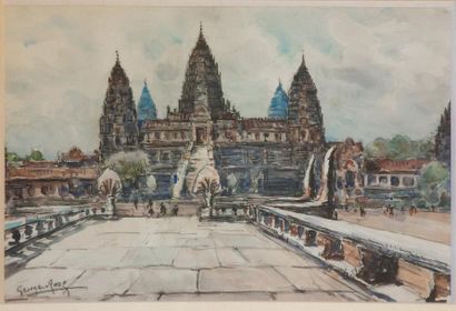 Georges ROSE (1895-1951) «Temple à Angkor» Aquarelle. Signée en bas à gauche 35,5...