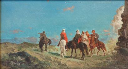 Henri Van WYK (1833-?) «Cavaliers arabes» Huile sur panneau, signée en bas à gauche....