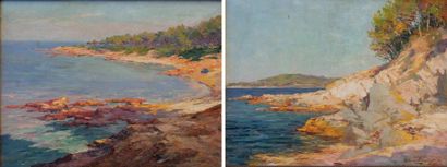 Pierre Paul EMIOT (1887-1950) «Bords de Méditerranée, 1927» Paire d'huiles sur toile....