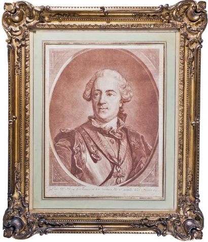 D'après Van LOO «Portrait de Louis XV» Gravure à la sanguine. 50 x 38 cm