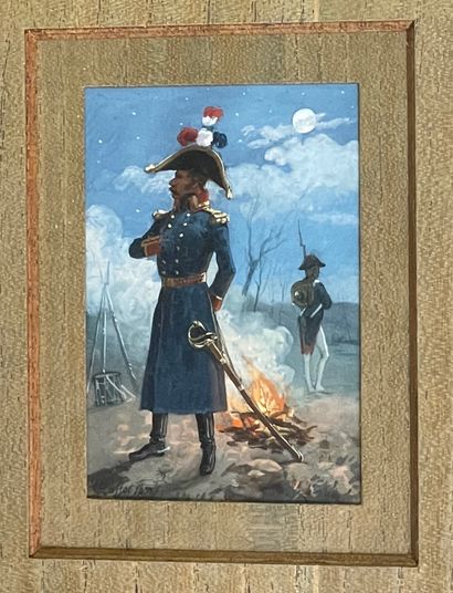 Auguste RAFFET (1804-1860) Fier officier au bivouac devant son feu de camp au crépuscule....