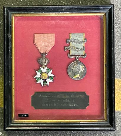null FRANCE Frame presenting :
- A silver, gold and enamel knight's Legion of Honor...