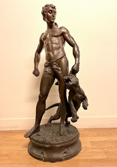 Adrien Étienne GAUDEZ (1845-1902) 
Le Belluaire
Épreuve en bronze à patine brune,...