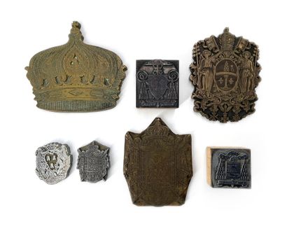 null Lot of seven stamps and binding irons, two with the great imperial arms, one...