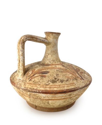 Jug with handle in beige terracotta with...