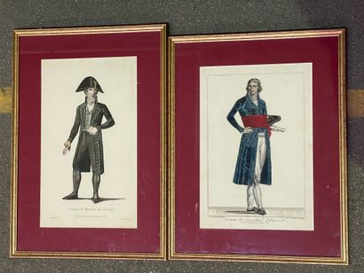 null Deux gravures en couleurs :
- Costume des membres de l'institut par Poisson....