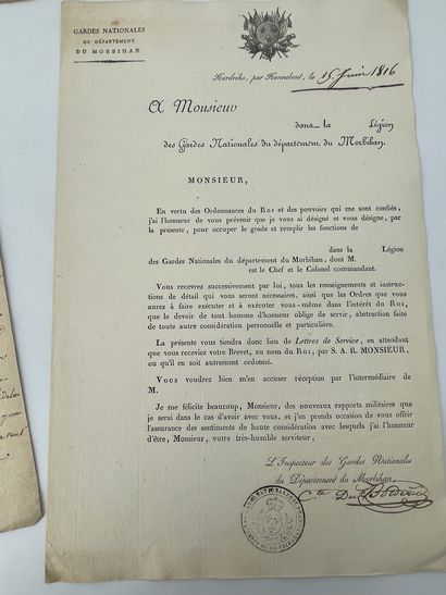  Trois documents : - Lettre de nomination des les gardes nationales du Morbihan....
