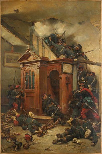 Alphonse de NEUVILLE (1835-1885) « Attaque de fantassins dans une église, Guerre...