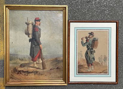BARRAULT, Ecole française, du XIXème siècle "Foot Soldier on Sentry"
Oil on canvas...
