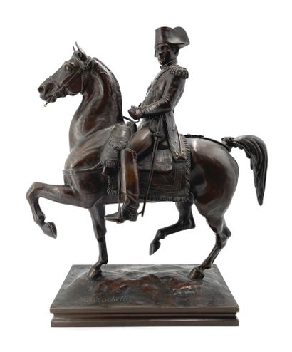 Carlo MAROCHETTI (1805-1867) Napoléon à cheval Bronze à patine brune signé sur la...