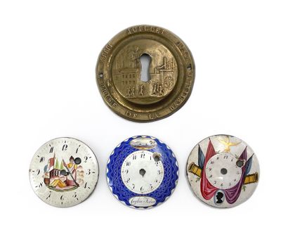 Three enamelled dials of which one signed...