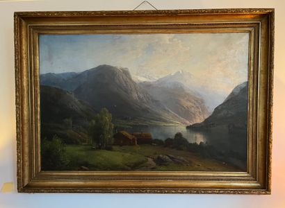 Christian WEXELSEN (1830-1883) Fiord en Norvège, 1873 Huile sur toile, signée et...