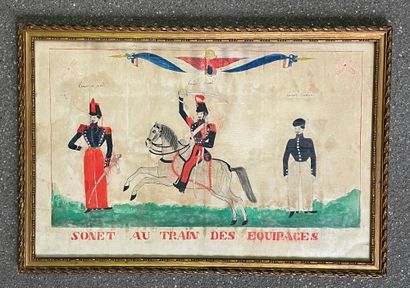 null Naive watercolor "Sonnet to the train of the crews"
Representing a rider and...