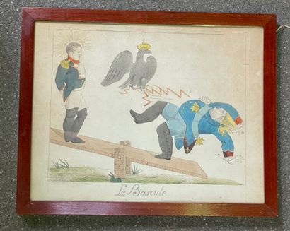 L'Empereur Napoléon 1er 
Deux gravures satiriques, rehaussées d'aquarelle.
- La bascule....