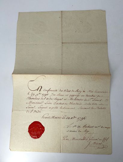 Rare nomination d'émigration de Monsieur Léon DUMANS Haut Maine le 30 décembre 1796....