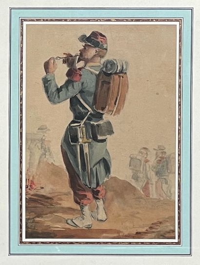 BARRAULT, Ecole française, du XIXème siècle "Foot Soldier on Sentry"
Oil on canvas...