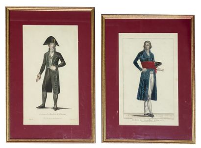 null Two engravings in colors:
- Costume of the members of the institute by Poisson....