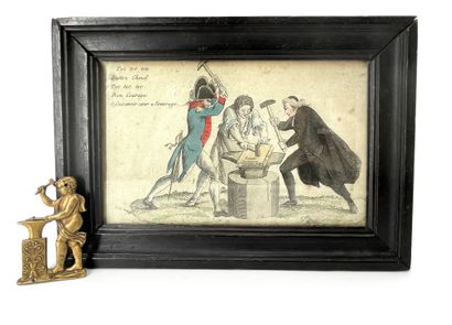 null New Constitution
Satirical engraving heightened with watercolor.
"tot tot tot...