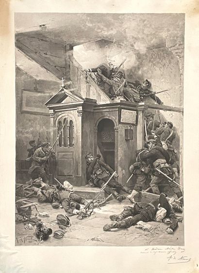 Alphonse de NEUVILLE (1835-1885) 
« Attaque de fantassins dans une église, Guerre...