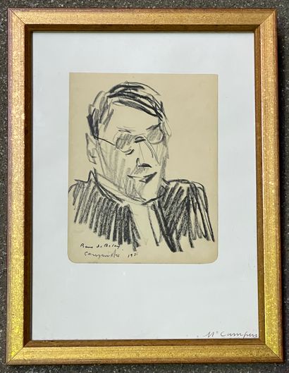 null Set including: a- "Maître Campin" by Pierre de Belay 1936.
Charcoal portrait.
17...