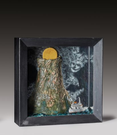 Gilles GHEZ (1945) The boat 
Mixed media, painting object in a box 56.5 x 56.5 cm...