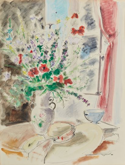 André DIGNIMONT (1891-1965) Bouquet de fleurs sur une table
Aquarelle et encre sur...