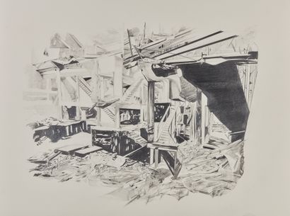 ECOLE XXème siècle Intérieur 
Deux mines de plomb sur papier, non signées 
57 x 75,5...