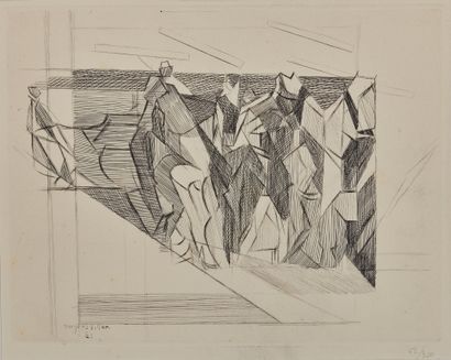 Jacques VILLON (1875-1963) Les cavaliers 
Gravure, signée en bas à gauche, numérotée...