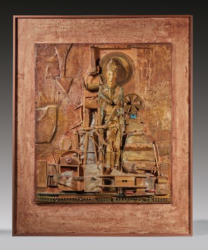 Louis PONS (1927-2021) Saint Frusquin, 1998
Mixed media on wood, signed, titled,...