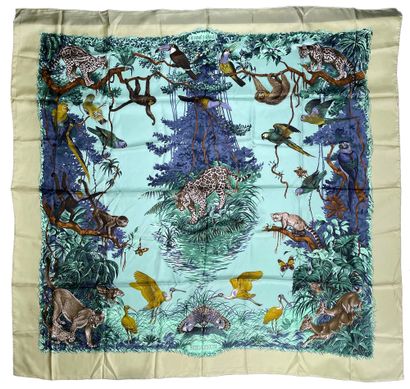 HERMES, Paris Ecuador
Silk twill shawl, signed R. Dallet 
140 x 140 cm approx.
(two...