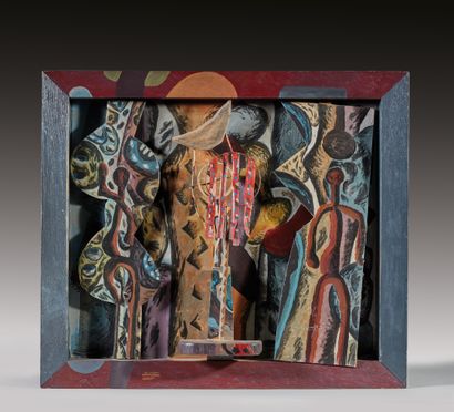 Jean BLOT (1952) Tableau relief 
Bois peint, signé en bas à gauche 57,5 x 67 cm