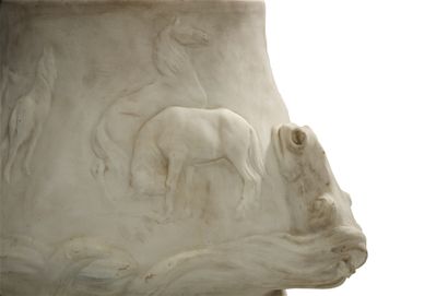 ERNEST CARRIERE (1858-1908) Exceptional marble planter decorated with a frieze of...