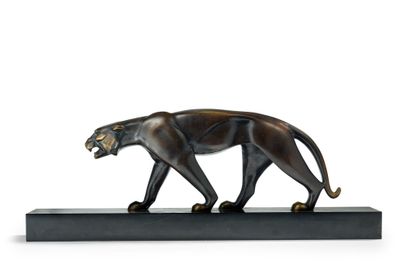 Georges LAVROFF (1895-1991) Panther on the prowl Sculpture in bronze with medal patina...