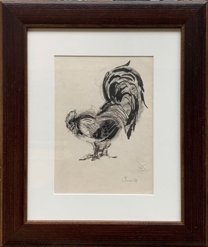 Paul JOUVE (1878-1973) 
Rooster, circa 1942 

Pencil, blur and India ink on pearlescent...